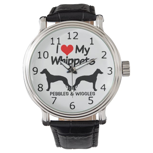 I Love My Two Whippet Dogs Silhouette Watch (Front)