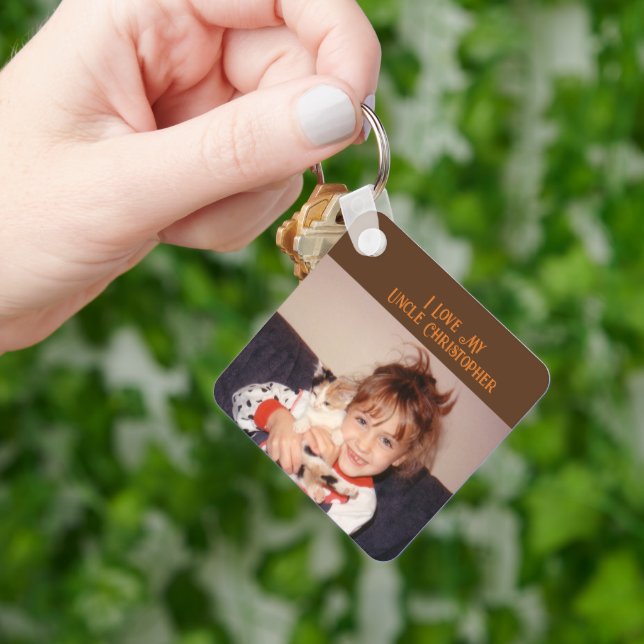 I love my Uncle add name photos brown orange Key Ring (Hand)