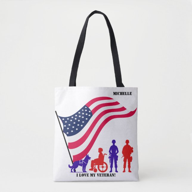 "I love my Veteran" Customisable  Tote Bag (Front)