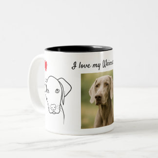 I love my Weimaraner Dog Photo Drawing Hearts Two-Tone Coffee Mug