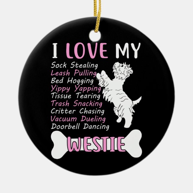 I Love My Westie Ceramic Tree Decoration (Front)