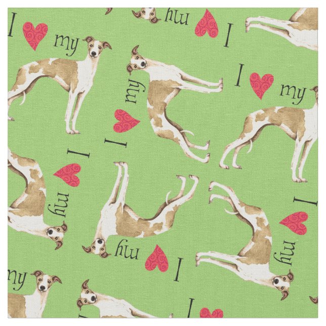 I Love my Whippet Fabric (Close Up)