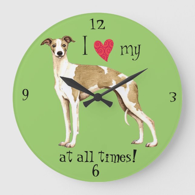 I Love my Whippet Large Clock (Front)
