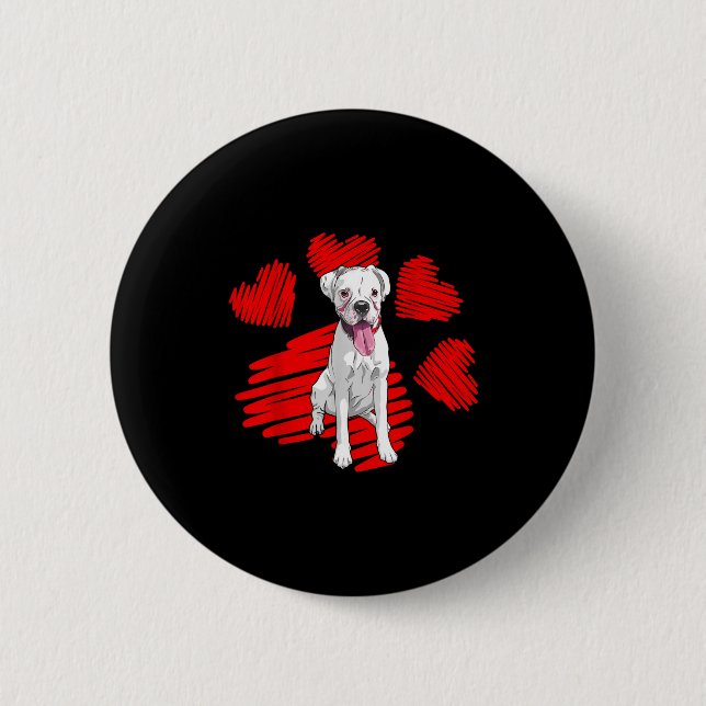I Love My White Boxer Dog Paw Heart Valentines Day 6 Cm Round Badge (Front)