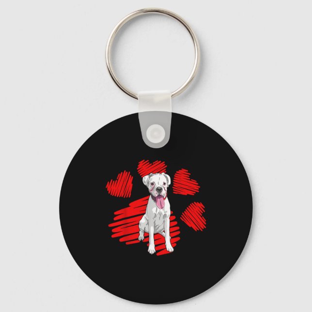 I Love My White Boxer Dog Paw Heart Valentines Day Key Ring (Front)