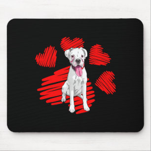I Love My White Boxer Dog Paw Heart Valentines Day Mouse Pad