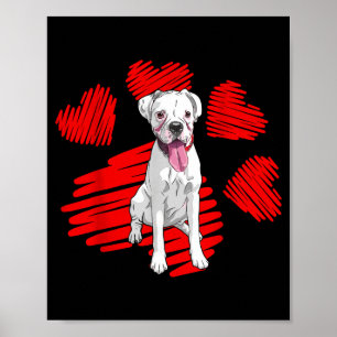 I Love My White Boxer Dog Paw Heart Valentines Day Poster