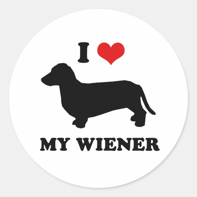 I love my wiener classic round sticker (Front)