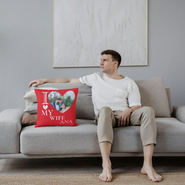 I Love My Wife Custom Photo Heart Cushion (Creator Uploaded)