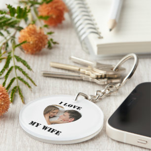 I Love My Wife Heart Custom Personalised Photo Key Ring