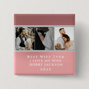 I Love My Wife Personalised 3 Photos 15 Cm Square Badge