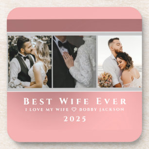 I Love My Wife Personalised 3 Photos Coaster