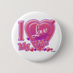 I Love My Wife pink/purple - heart 6 Cm Round Badge