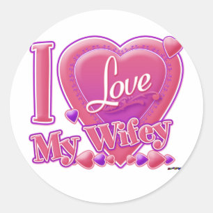 I Love My Wifey pink/purple - heart Classic Round Sticker
