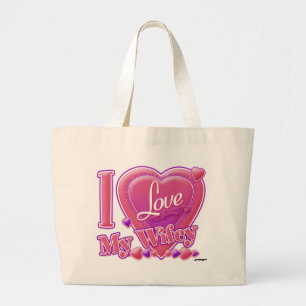 I Love My Wifey pink/purple - heart Large Tote Bag