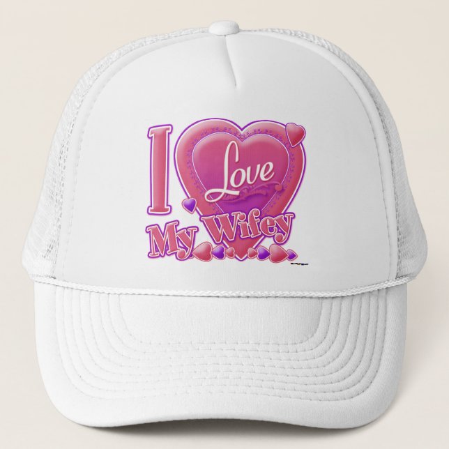 I Love My Wifey pink/purple - heart Trucker Hat (Front)