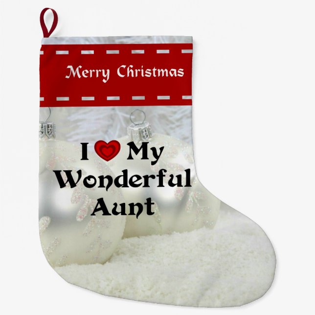 I Love My Wonderful Aunt, White Christmas Large Christmas Stocking (Front)
