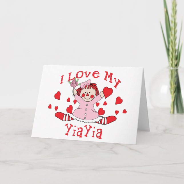I love My YiaYia Rag Doll & Hearts Card (Front)