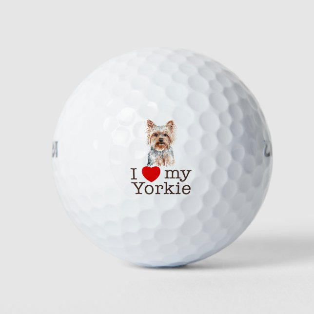 I Love My Yorkie - Yorkshire Terrier Dog Golf Balls (Front)