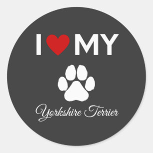 I love my Yorkshire Terrier dog custom text Classic Round Sticker