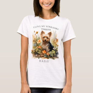 I Love My Yorkshire Terrier Floral Dog Portrait T-Shirt