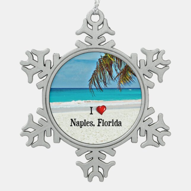 I Love Naples, Florida Snowflake Pewter Christmas Ornament (Front)