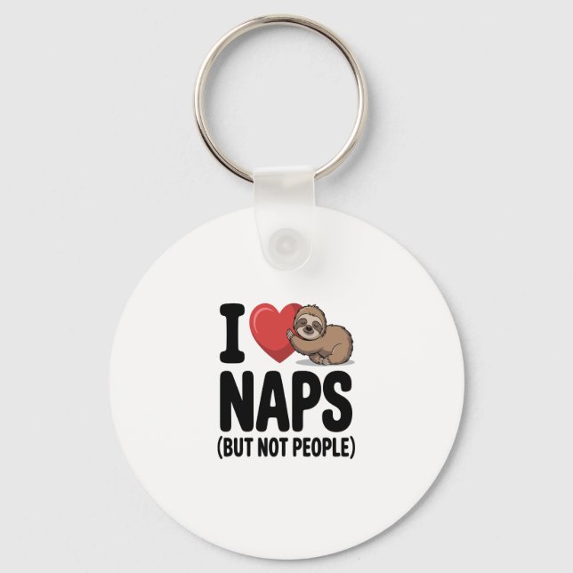 I Love Naps Cute Sloth Heart Key Ring (Front)