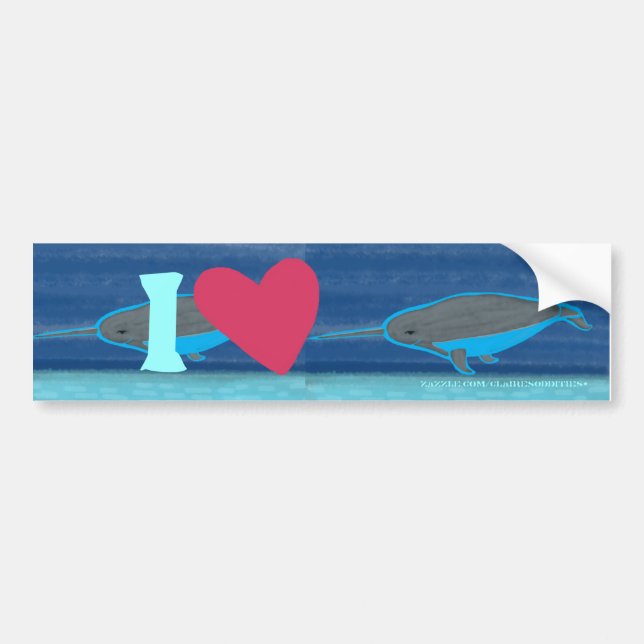 I Love Narwhals Bumper Sticker (Front)