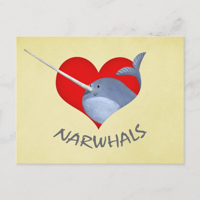 I love Narwhals Postcard (Front)