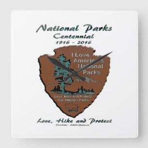 I Love National Parks Centennial Art Print Square Wall Clock