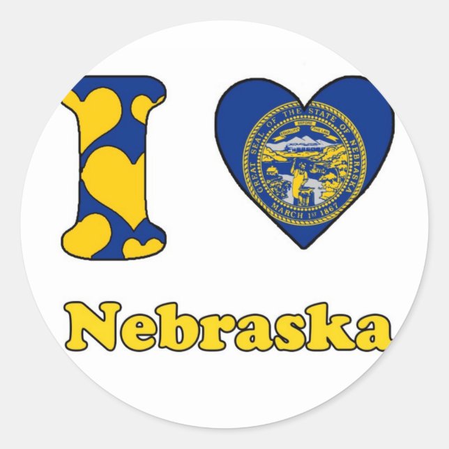 I love Nebraska Classic Round Sticker (Front)