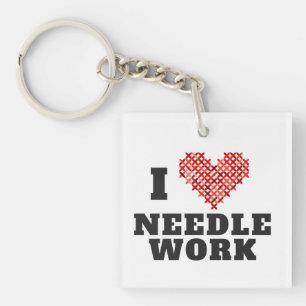 I Love Needlework Cross Stitch Key Ring