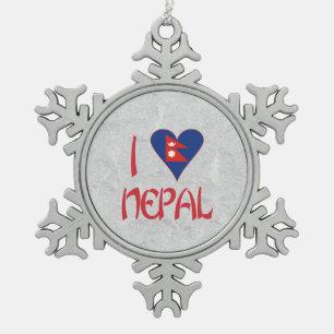 I Love Nepal Snowflake Pewter Christmas Ornament