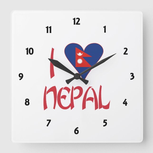 I Love Nepal Square Wall Clock (Front)