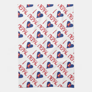 I Love (Nepalese Heart Flag) Nepal Tiled Tea Towel