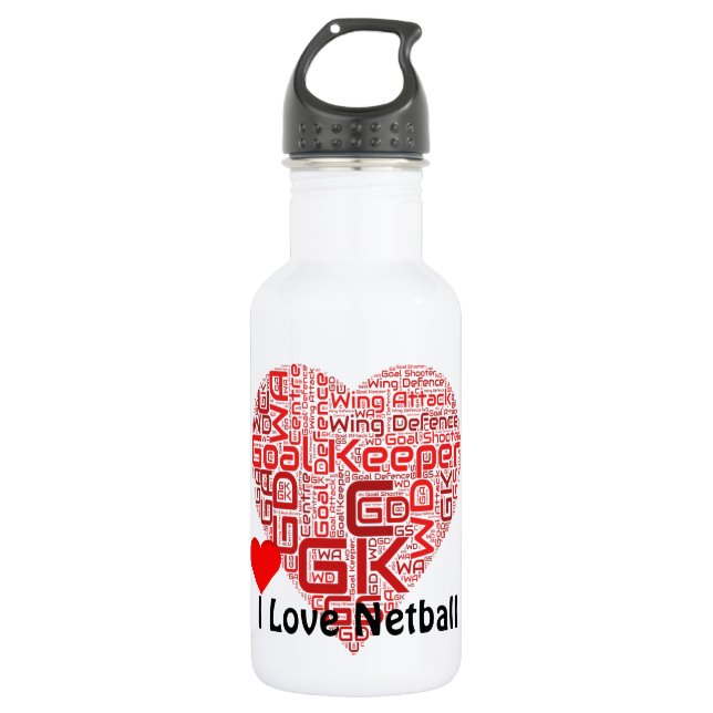 I Love Netball Word Art Design 532 Ml Water Bottle (Front)