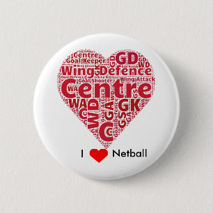 I Love Netball Word Art Design 6 Cm Round Badge