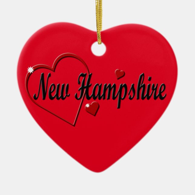 I Love New Hampshire Hearts Christmas Ceramic Tree Decoration (Front)