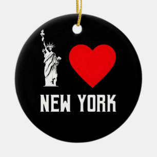 I Love New York Heart T‑Shirt Design Ceramic Tree Decoration
