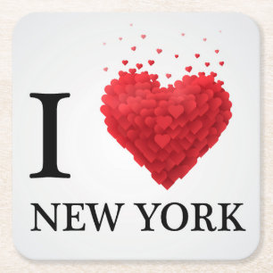 I Love New York Hearts Square Paper Coaster