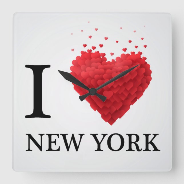 I Love New York Hearts Square Wall Clock (Front)