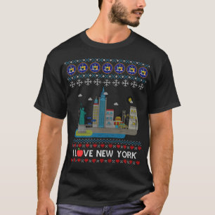 I Love New York Ugly Christmas Ny Cityscape Skylin T-Shirt