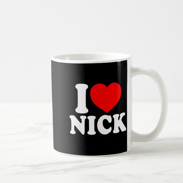 I Love Nick, I Heart Nick Name, Red Heart Valentin Coffee Mug (Right)