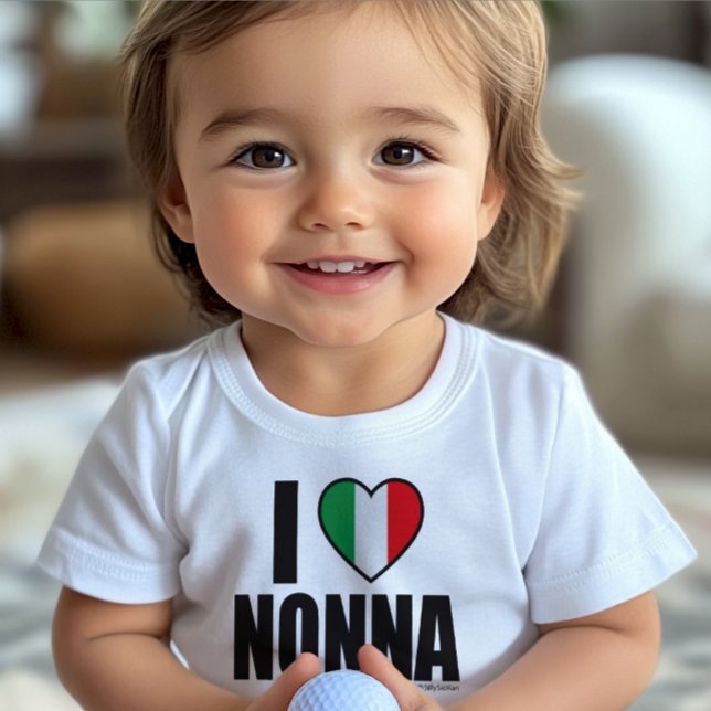 I LOVE NONNA personalised Cute white  Baby T-Shirt (I Love Nonna Personalized Toddler T-shirt with Italian Flag Heart Icon)