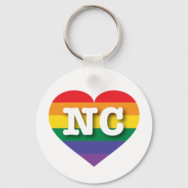 I Love North Carolina Rainbow Heart Key Ring (Front)
