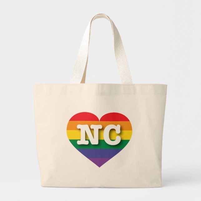 I Love North Carolina Rainbow Heart Large Tote Bag (Front)