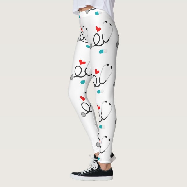 I Love Nursing pattern womens leggings (Left)