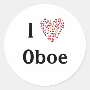 I Love Oboe Red Heart of Music Notes Classic Round Sticker