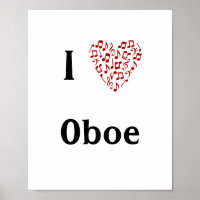 I Love Oboe Red Heart of Music Notes