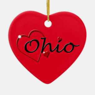 I Love Ohio Hearts Christmas Ceramic Ornament